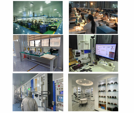 Collage of various industrial and office settings with people working.