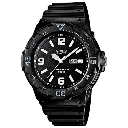 Black Casio watch on a white background