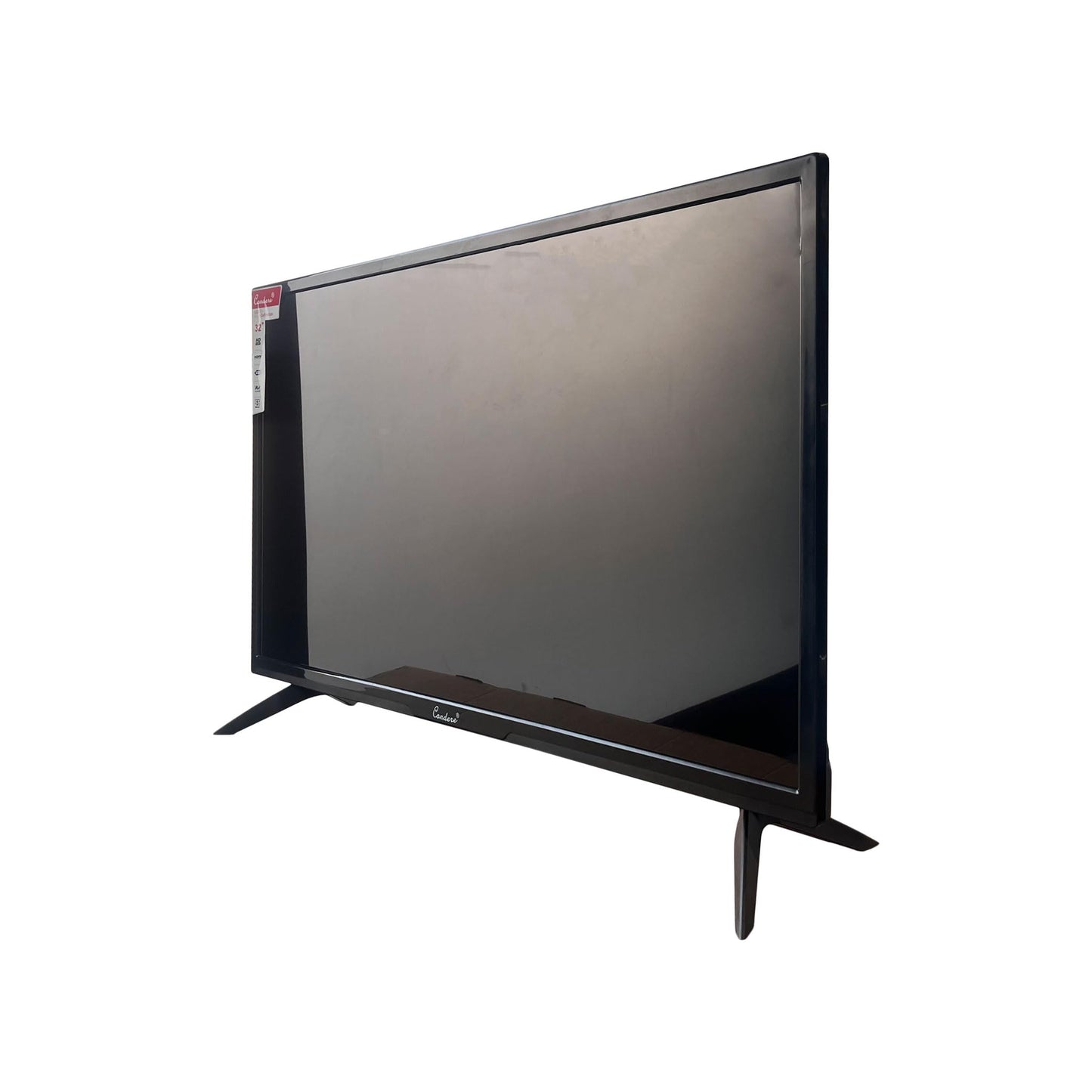 Black flat-screen TV on a white background