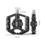 Black bicycle pedals with measurements on a white background