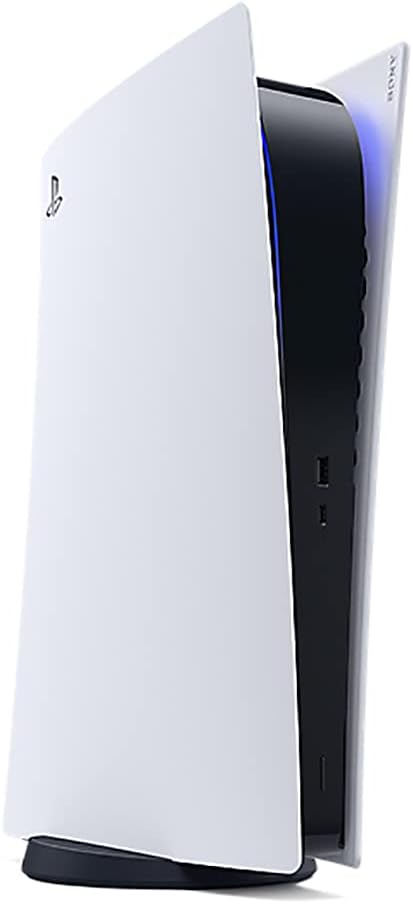 White gaming console with a black top section on a white background