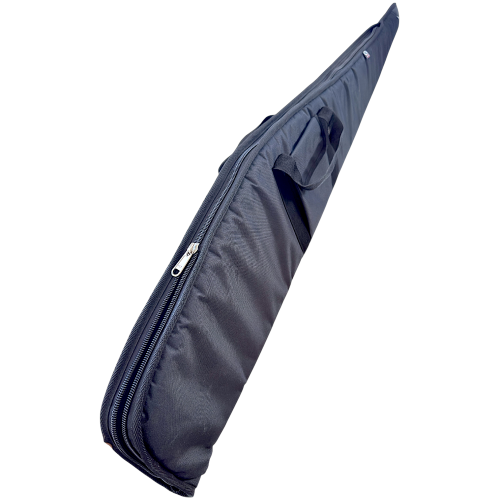 Black guitar case on a white background
