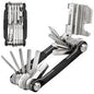 Multitool with various tools extended on a black background