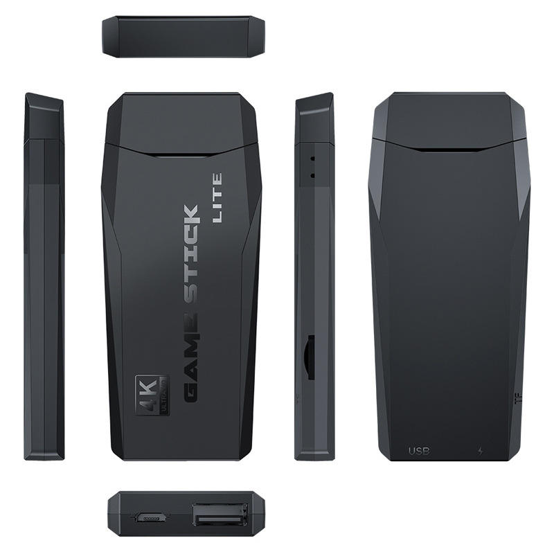 Black Game Stick Lite device with multiple views on a white background