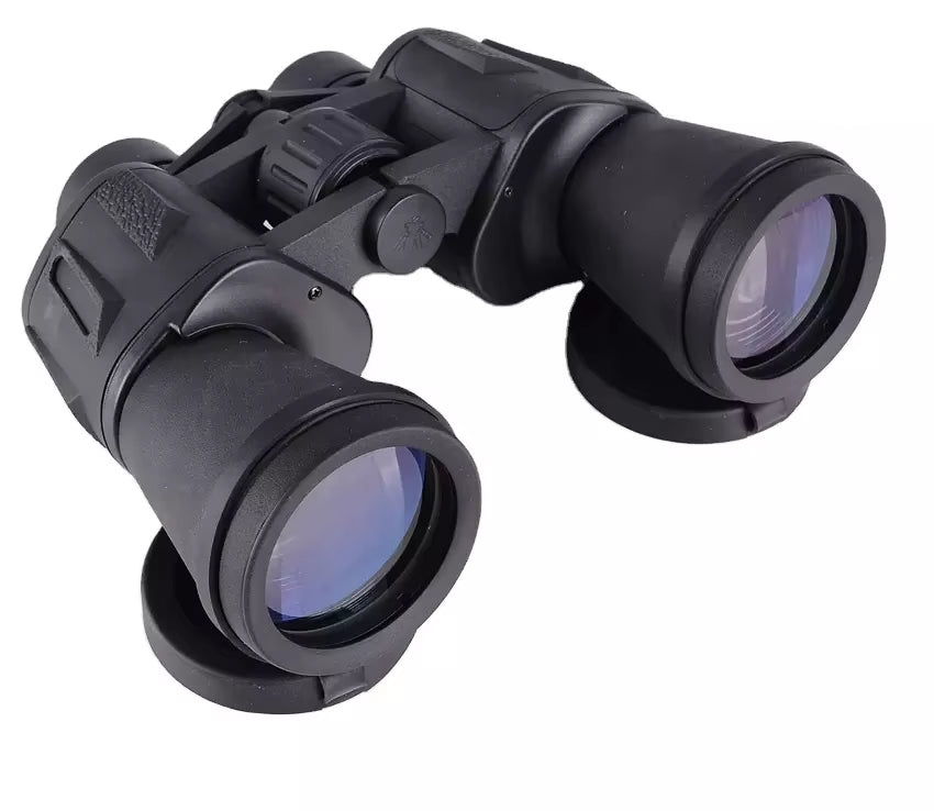 Black binoculars on a white background