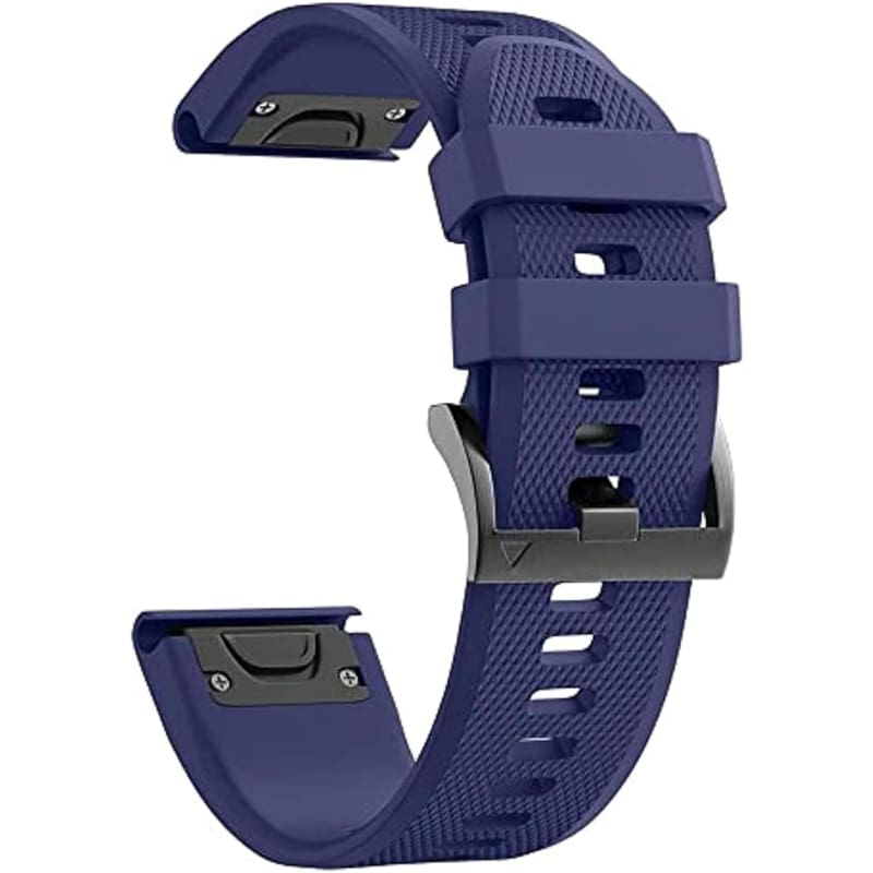 Blue watch strap with gray clasp on a white background