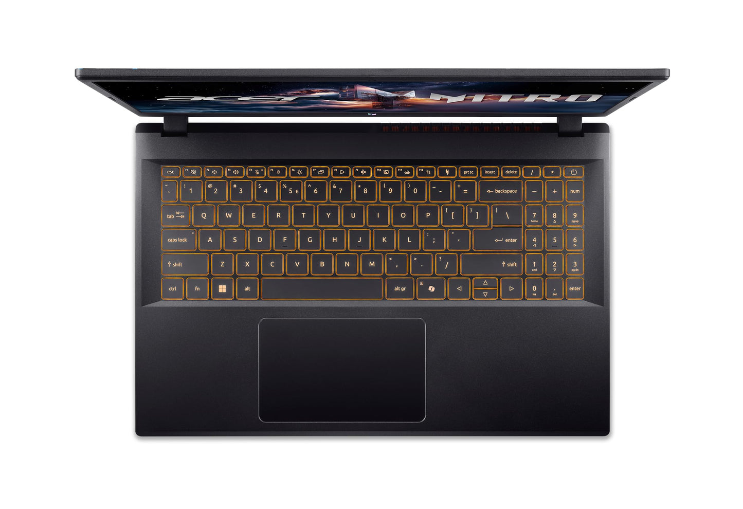 Black laptop with a colorful display on a white background