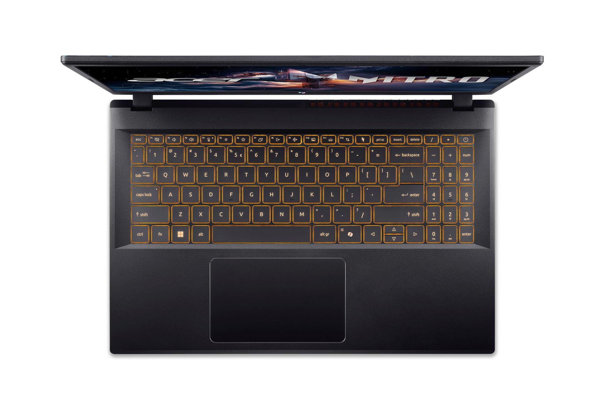 Black laptop with a colorful display on a white background