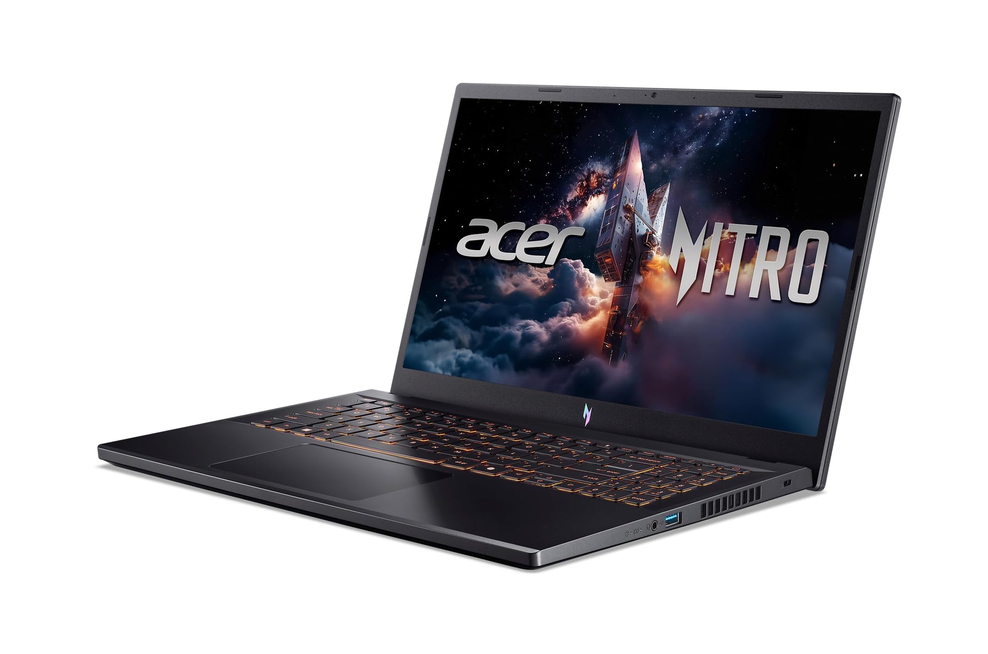 Acer Nitro laptop with a space-themed wallpaper on a white background