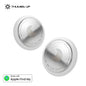 Two white lockets with metal clasps on a white background, featuring the Thumbs Up logo and Apple Find My compatibility badge.