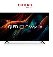 AIWA QLED Google TV with colorful display on a black background