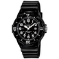 Black Casio watch with a white face on a white background