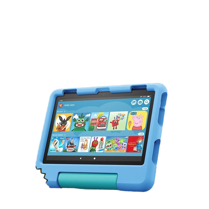 Children's tablet with a blue case on a white background