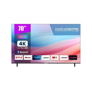 70-inch Condore TV with 4K Ultra HD and various connectivity logos on a white background