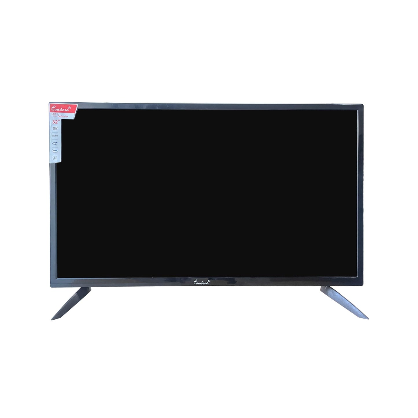 Black flat-screen TV on a white background