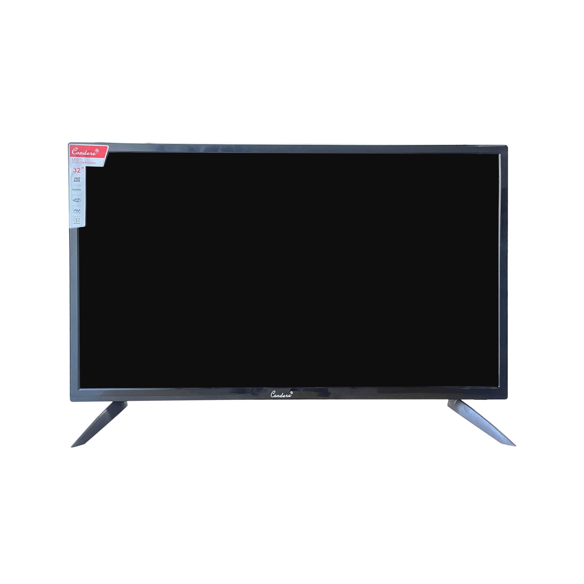 Black flat-screen TV on a white background