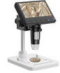 Digital microscope with screen displaying a coin on a white background