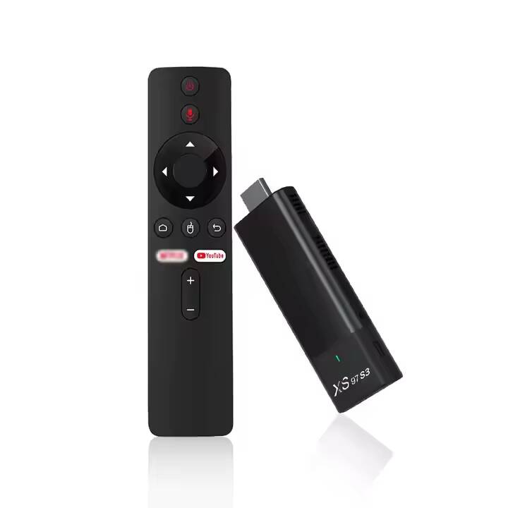 Black remote control and device with 'X96' branding on a white background