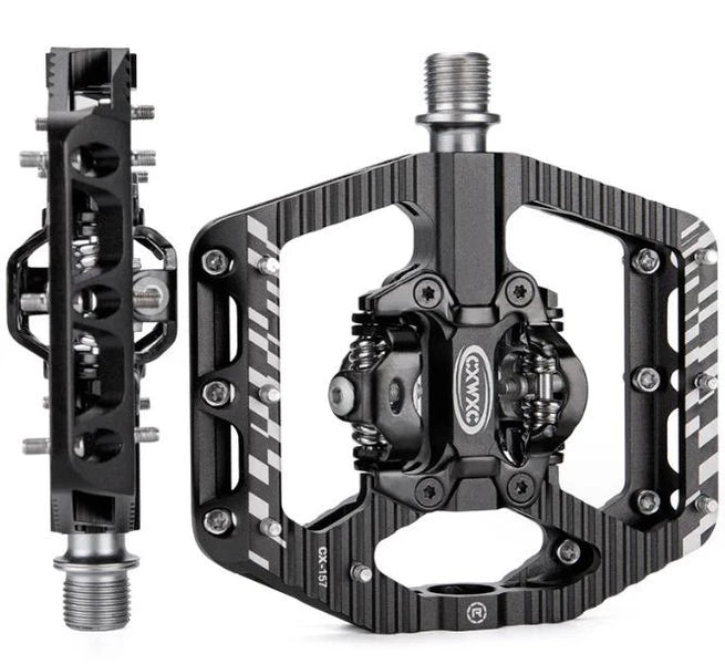 Black bicycle pedal with brand logo on a white background