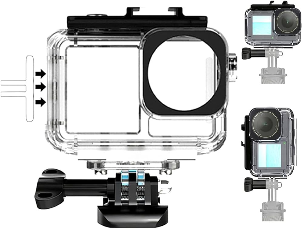 Action camera with various accessories on a white background