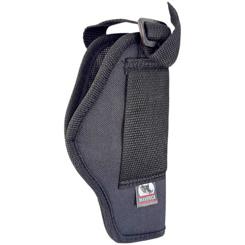 Black holster with a visible brand logo on a white background