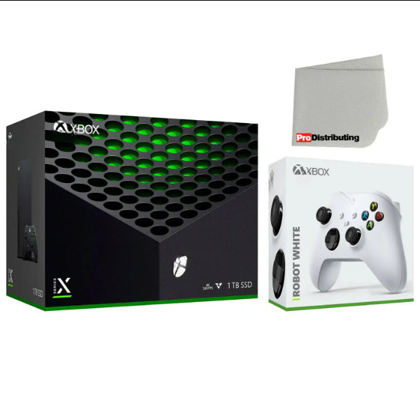 Xbox gaming console packaging with controller on a white background