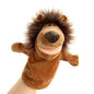 Plush lion puppet on a white background