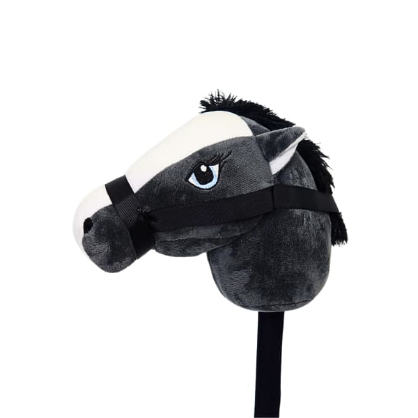 Plush horse headcover with a blindfold on a white background