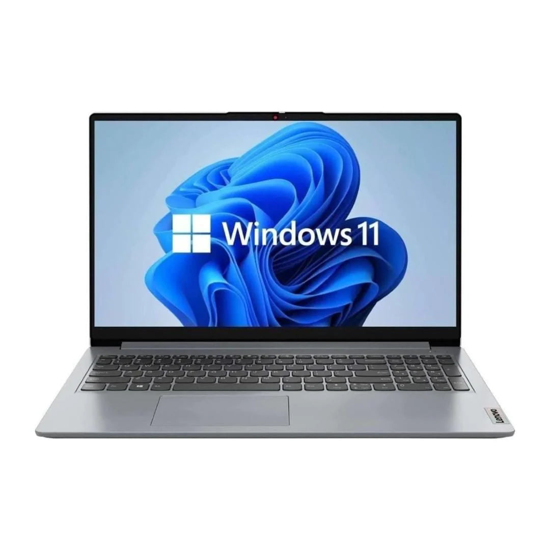 Laptop displaying Windows 11 logo on a white background