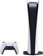 White gaming console with black accents and a matching controller on a white background