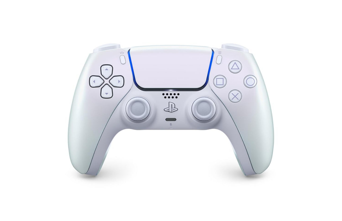 White gaming controller with PlayStation logo on a white background