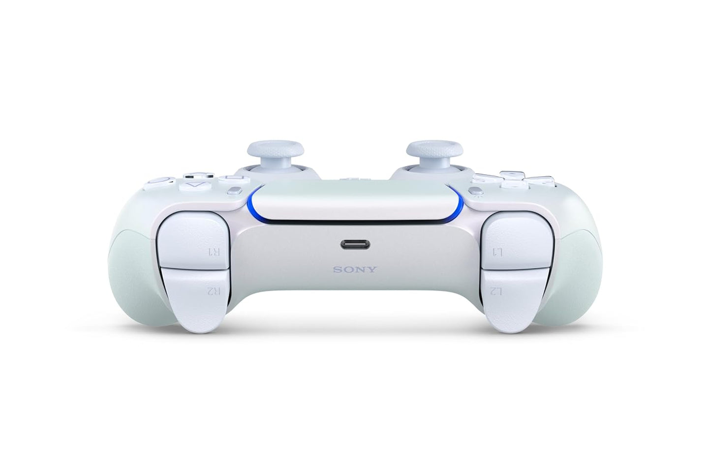 White gaming controller with Sony logo on a white background