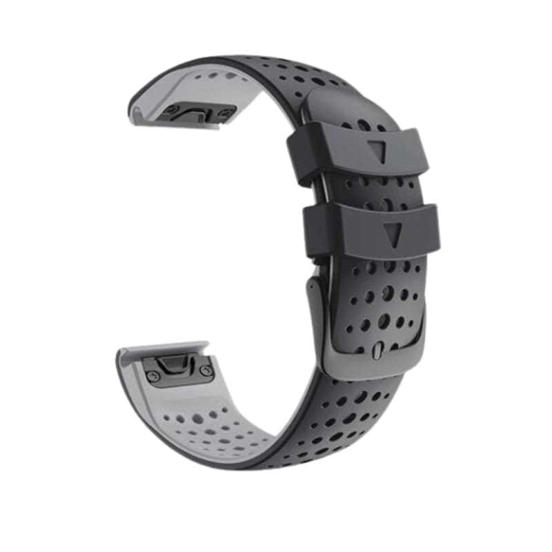 Gray perforated watch strap on a white background