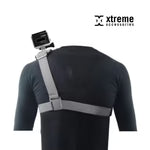 Person wearing a back support brace with a camera attached, featuring the 'xtreme' brand.