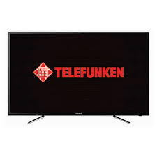 Television displaying the Telefunken logo on a black screen