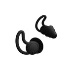 Black wireless earbuds on a white background