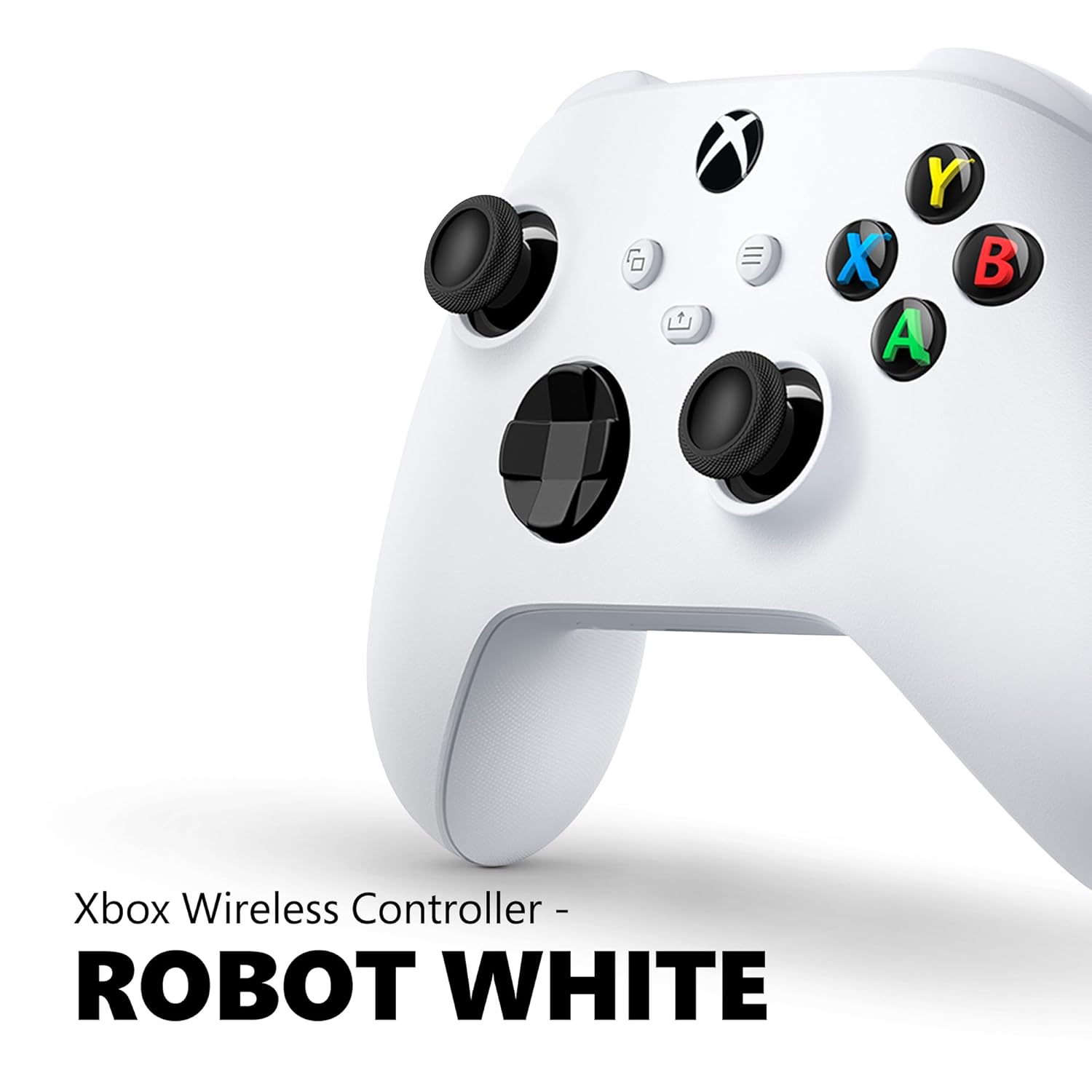 White Xbox wireless controller on a light gray background with 'Robot White' text.