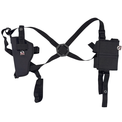 Black tactical holster system on a white background
